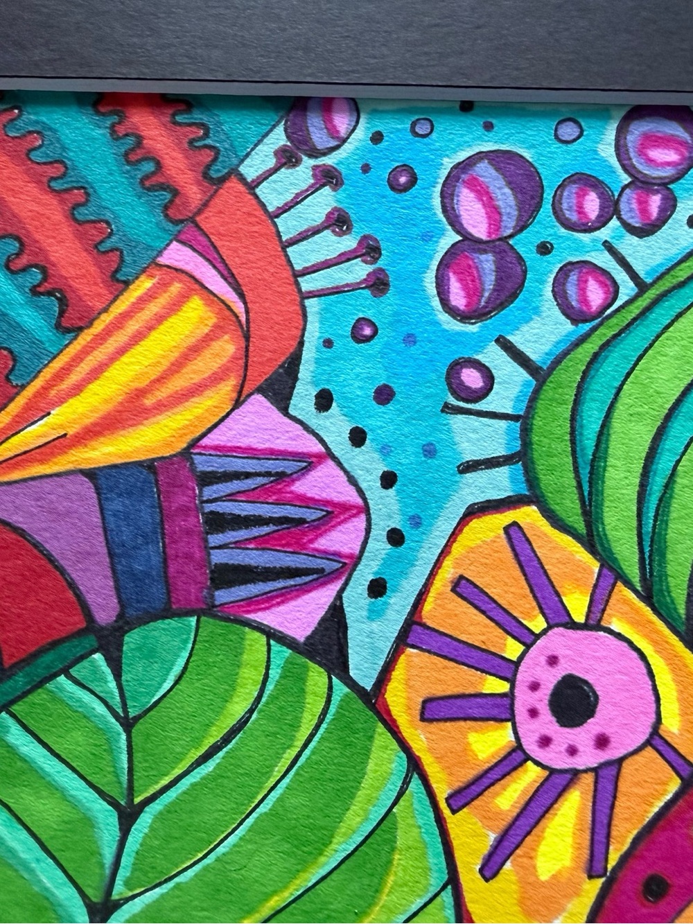Original Colorful Abstract Botanical Drawing- Bright Multicolor - Picture 6 of 7
